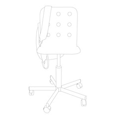 Outline of a backpack hanging on a chair made of black lines isolated on a white background. Vector illustration.