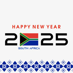 Happy New Year 2025 with SOUTH AFRICA Flag. New year celebration social media post. Vector Banner for New Year. can use for, landing page, template, web, mobile app, poster, flyer