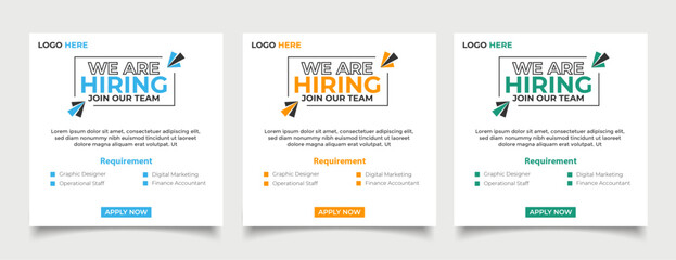 We are hiring job vacancy for social media post banner or square web banner template vector design