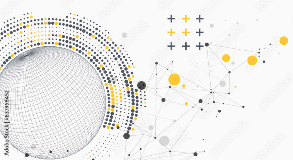 Poster abstract sphere background with plexus effect. 3d surface. vector illustration.