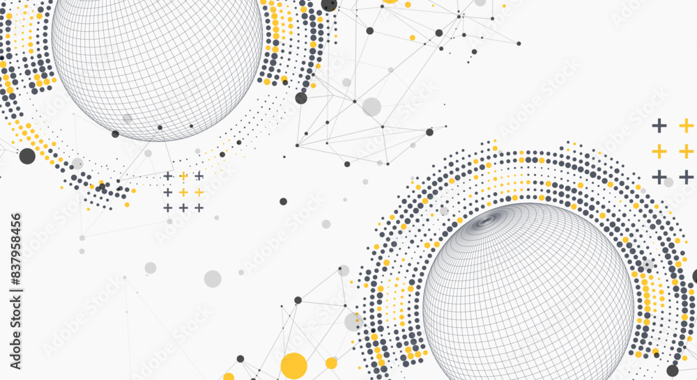 Poster abstract sphere background with plexus effect. 3d surface. vector illustration.