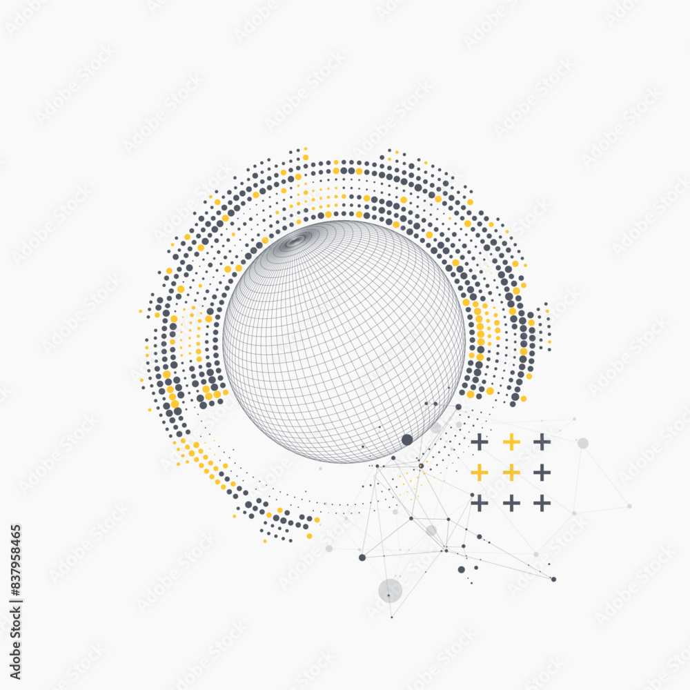 Poster Abstract sphere background with plexus effect. 3D surface. Vector illustration.
