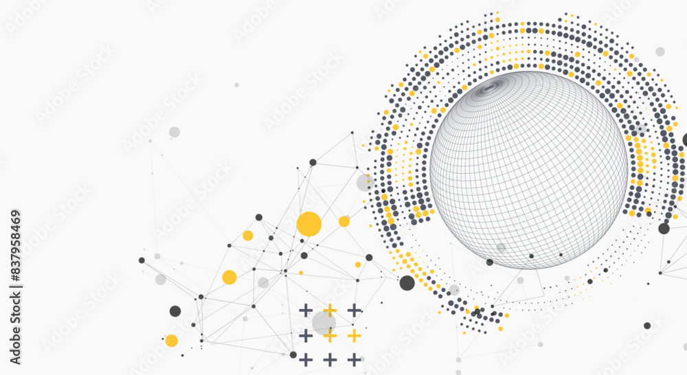 Fototapete Abstract sphere background with plexus effect. 3D surface. Vector illustration.