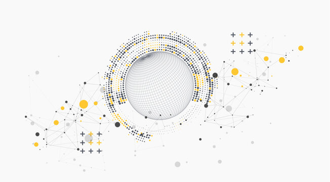 Abstract sphere background with plexus effect. 3D surface. Vector illustration.