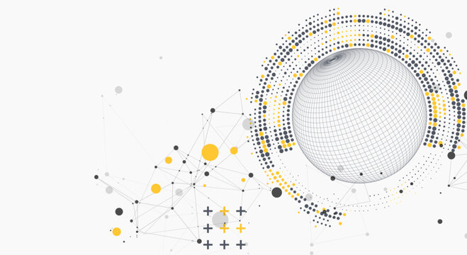 Abstract sphere background with plexus effect. 3D surface. Vector illustration.