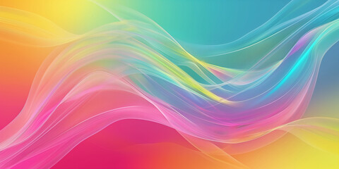 Fototapeta premium Wellenmotiv in leuchtenden Neon Regenbogen Farben als Hintergrundmotiv im Querformat für Banner