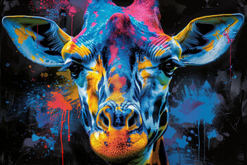 giraffe in neon colors in a pop art style