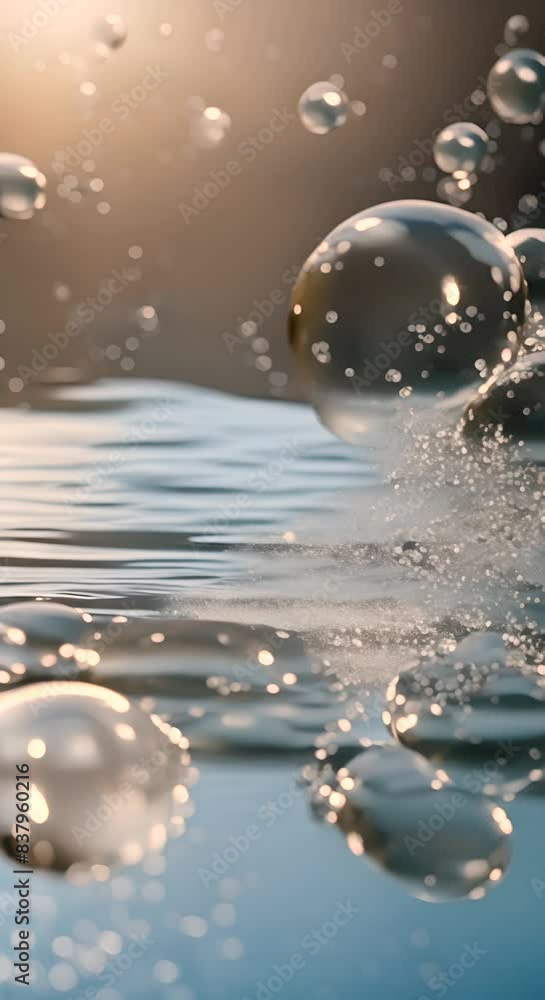 Poster the image is of a body of water with a lot of bubbles and foam the water appears to be frozen and th