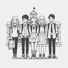 School friends group vector art, friends' illustration work 