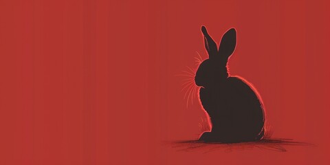 Fototapeta premium Minimalistic bold red easter card design with easter bunny silhouette and copy space.