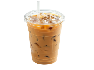 Refreshing iced coffee in a clear plastic cup with a straw, perfect for a hot day or a caffeine boost on the go.