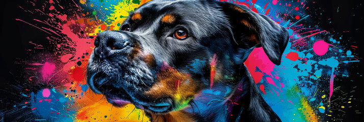 Rottweiler dog in neon colors in a pop art style