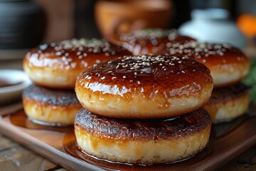 Dorayaki - Pancake-like buns filled with sweet red bean paste. 