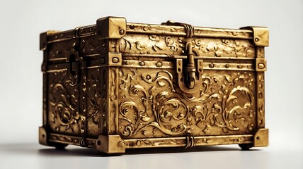 Antique Golden box with a lock isolated on white background
