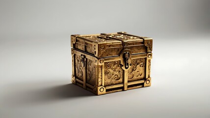 Antique Golden box with a lock isolated on white background