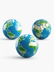 Fototapeta premium Three round balls with the earth on them. The balls are blue and green. The balls are placed on a white background