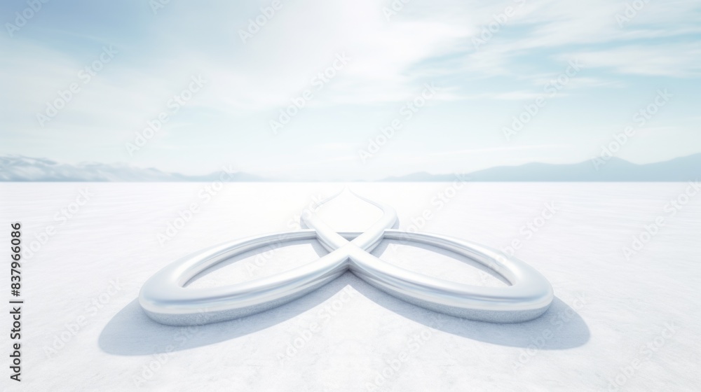Poster a silver triangle is on a snowy surface. the triangle is made of metal and is shaped like a cross. t