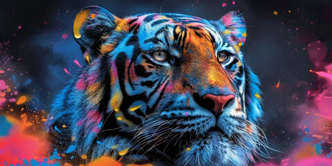 Tiger neon picture in pop art