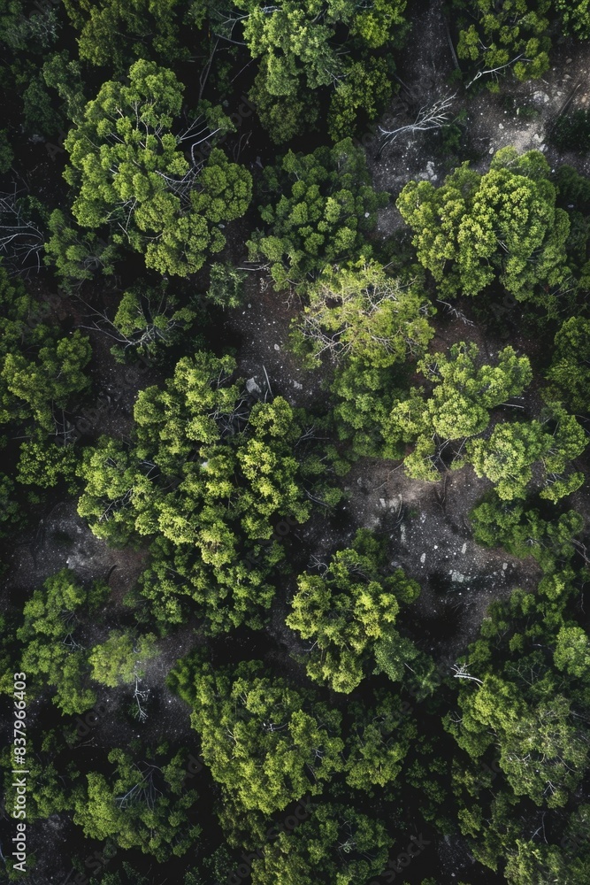 Aufkleber a lush green forest with trees of various sizes and shapes. the trees are densely packed, creating a