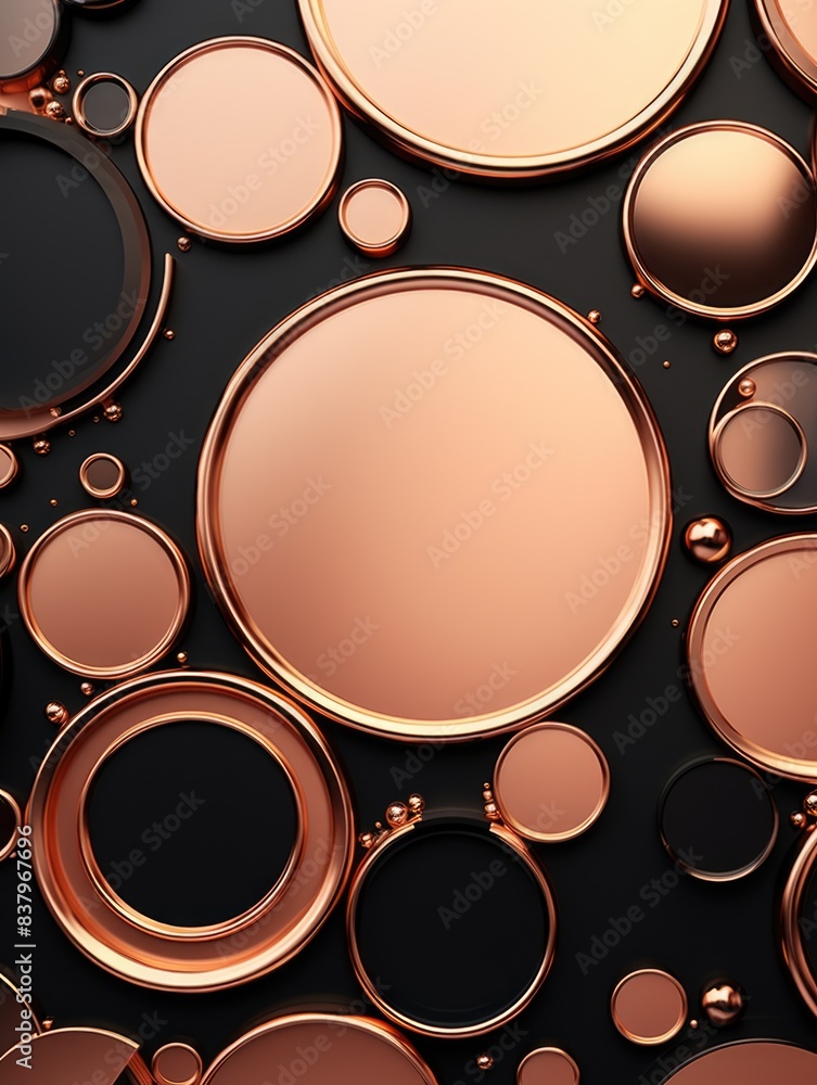 Poster a gold and black abstract painting of circles. the circles are of different sizes and are arranged i
