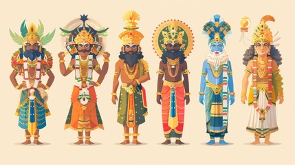 Cartoon vector men dressed as Mahabali, the mythical king, for Onam celebrations Generative AI