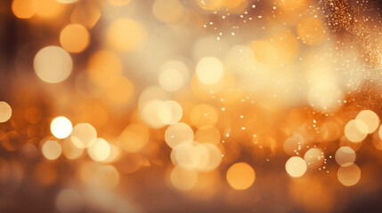 Bokeh sparkling shiny background, Christmas and New Year festive lights decorations. Generative AI
