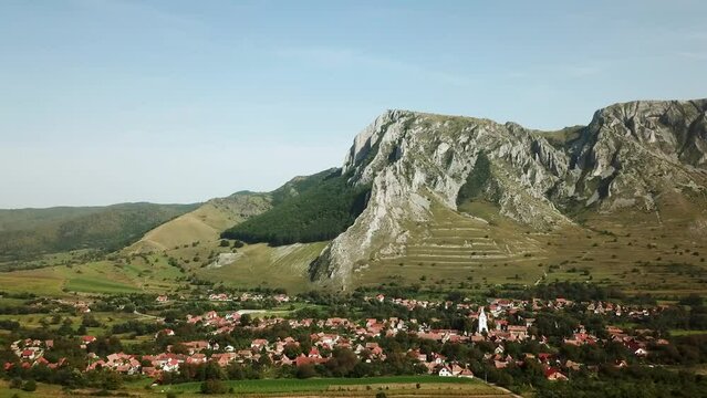 Stunning rocky mountain behind the iconic village Rimetea, also known as Torocko.