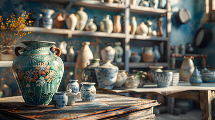 Fototapeta premium Brilliant Ceramic Art Gallery - A Feast of Color and Craftsmanship.
