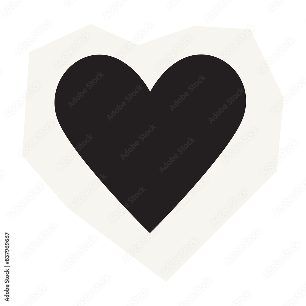 Poster Heart  png black&white papercut, transparent background