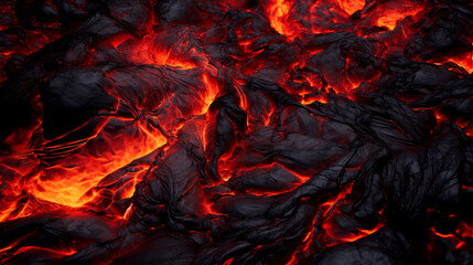 Fototapeta premium Molten Lava Flowing Over Black Rocks