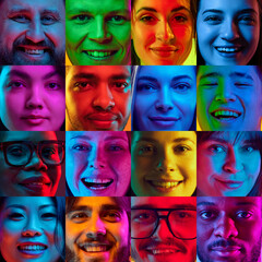 Happiness. Closeup portraits of young emotional people, excited men and women expressing different...
