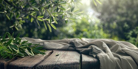 A wooden table topped with a blanket, useful for various occasions such as outdoor events or casual gatherings