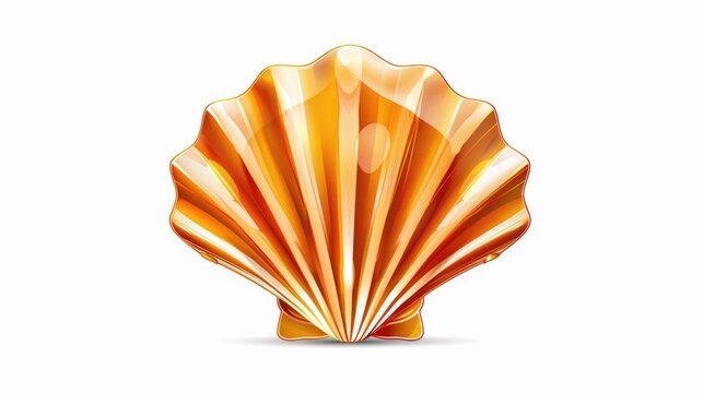 A single orange seashell sitting on a clean white surface