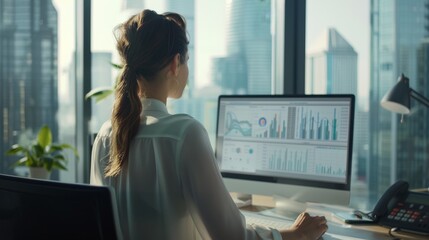 The woman analyzing data charts