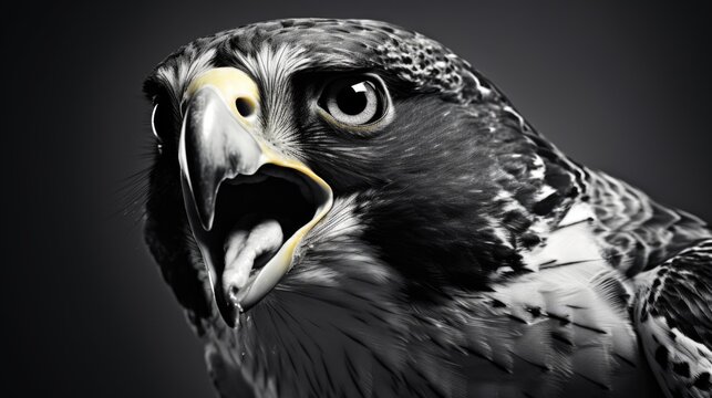 Close-up view of a bird of prey's mouth, open in anticipation or hunger
