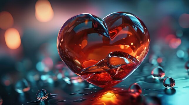 A clear glass heart-shaped decoration sitting on a table, ideal for weddings, romantic dinners or special occasions