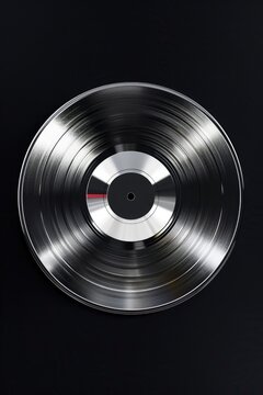 A shiny silver record on a black background