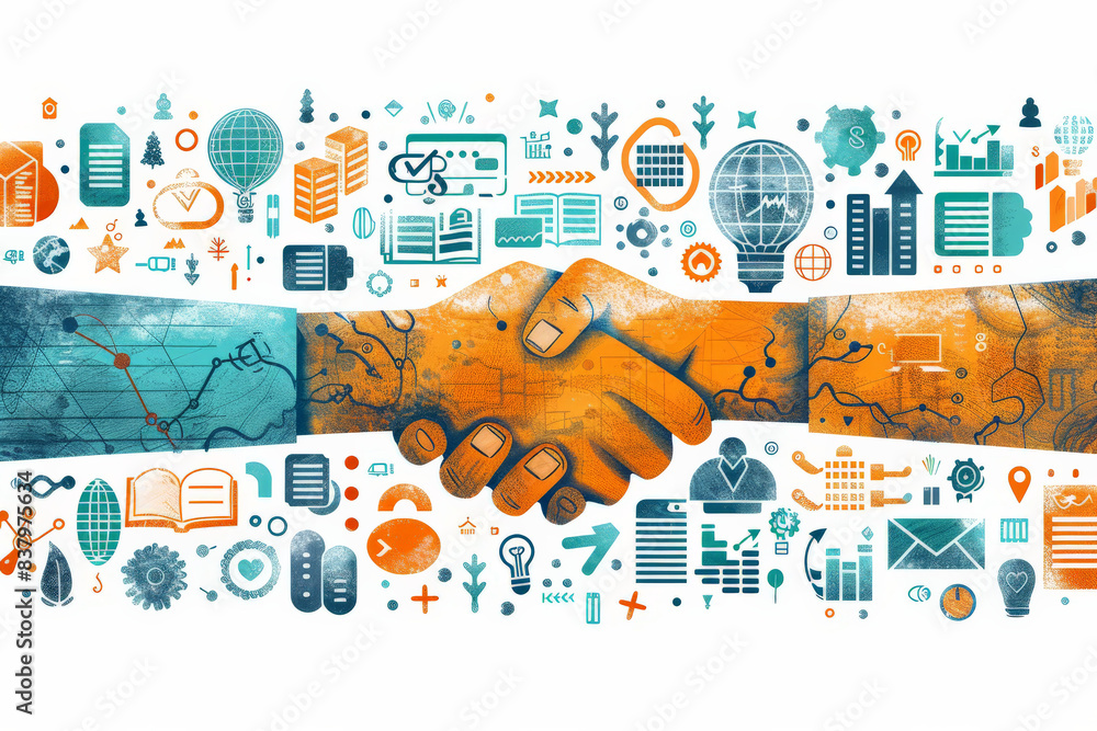 Wall mural partnership development and startup funding with design a flat design concept showing startup founde