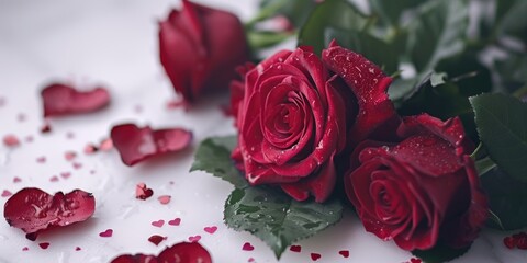 A close-up shot of a bunch of vibrant red roses