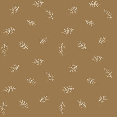 Botanical sprig vector seamless background pattern. Backdrop with autumn stems. Neutral warm fall color design. Scattered sprigs repeat. Earthy leaf all over print for fall, autumn, web, blog