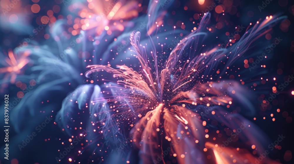 Poster a display of colorful fireworks exploding in the night sky, creating a vibrant and dynamic atmospher