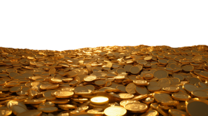 A towering pile of glistening gold coins, perfect for adding a touch of wealth and luxury to your designs. The transparent background allows for seamless integration into any project