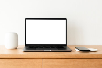 Laptop png screen mockup on a wooden table
