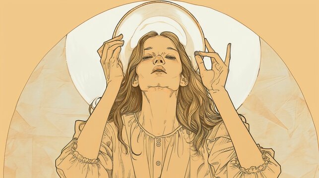 Saint Lucy Holding Eyes, Martyrdom Symbolism, Biblical Illustration, Beige Background, Copyspace