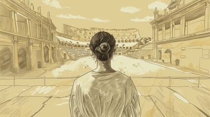 Saints Perpetua and Felicity Embracing, Courage and Faith, Biblical Illustration, Beige Background, Copyspace