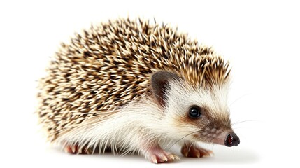 Obraz premium A small hedgehog sitting on a white surface, ideal for use in illustrations and designs