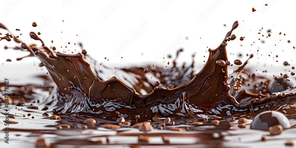 Aufkleber creating a chocolate splash on a white background using technology. concept chocolate splash photogr