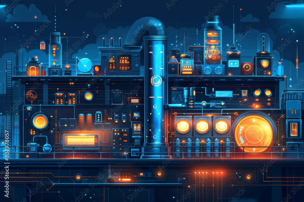 Wall mural innovation hub and business automation with create a flat design concept of a startup team working w