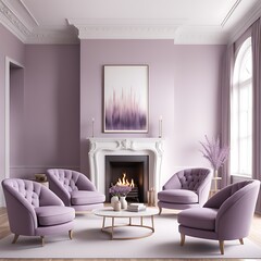 Luxury American Style Lounge Room with Mauve Chairs and Large Fireplace - Cozy Living Room Design

