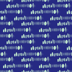 Obraz premium Hand drawn whimsical scribble lines and glitch seamless pattern. Vector painterly textured organic doodle stripe marks background. Playful blue abstract geometric sketchy repeat. Modern all over print